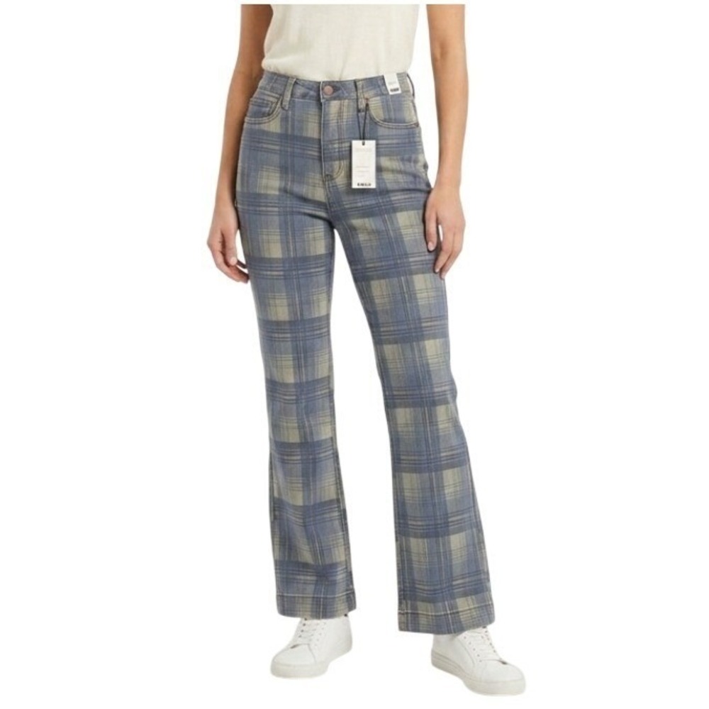 Judy Blue Jeans Womens 11/30 Blue Plaid High Waist Straight Stretch Denim Pants